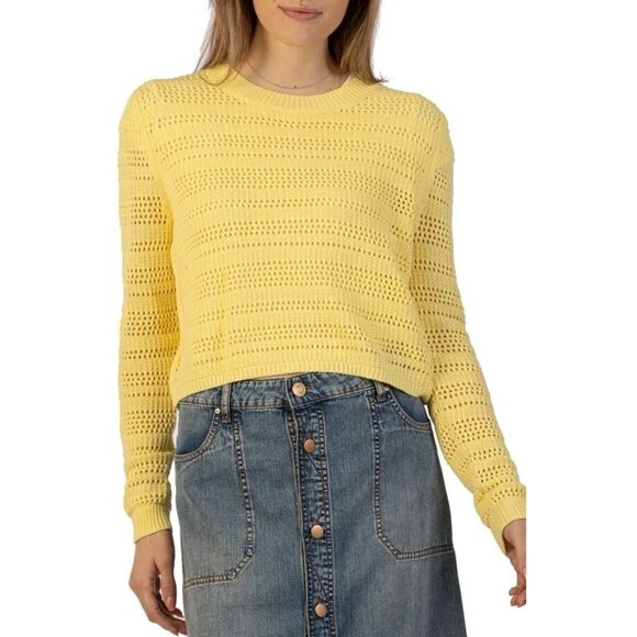 KUT FROM THE KLOTH  Open Stitch Cropped Sweater Sunshine Yellow Large NEW - Picture 1 of 11